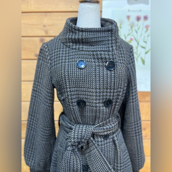 VTG Latte by Coffee Shop Glen Check Wool Blend Jacket Coat Statement Overcoat Sm - Picture 8 of 16